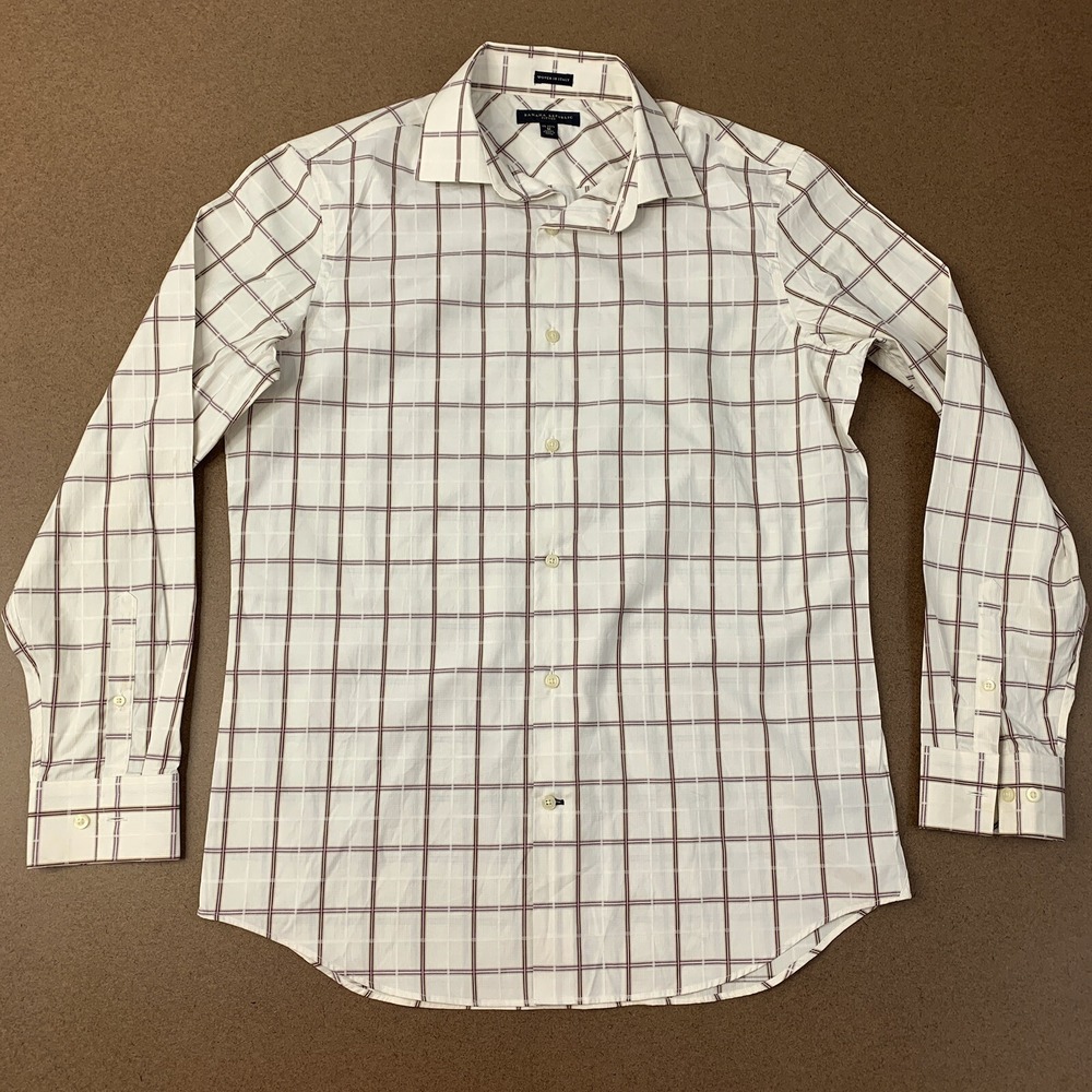 Banana Republic Men's Size Medium 15-15.5 FITTED Beige Long Sleeve Shirt